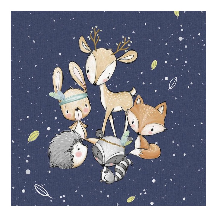 Material textil, Panou din tricot french terry 40x50 cm Aventurile din padure ale Marinei Uni, bumbac 95%, elastan 5%