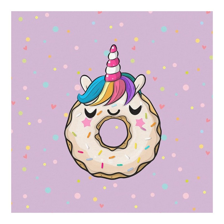 Material textil, Panou din tricot french terry 40x50 cm Donut Unicorn, bumbac 95%, elastan 5%