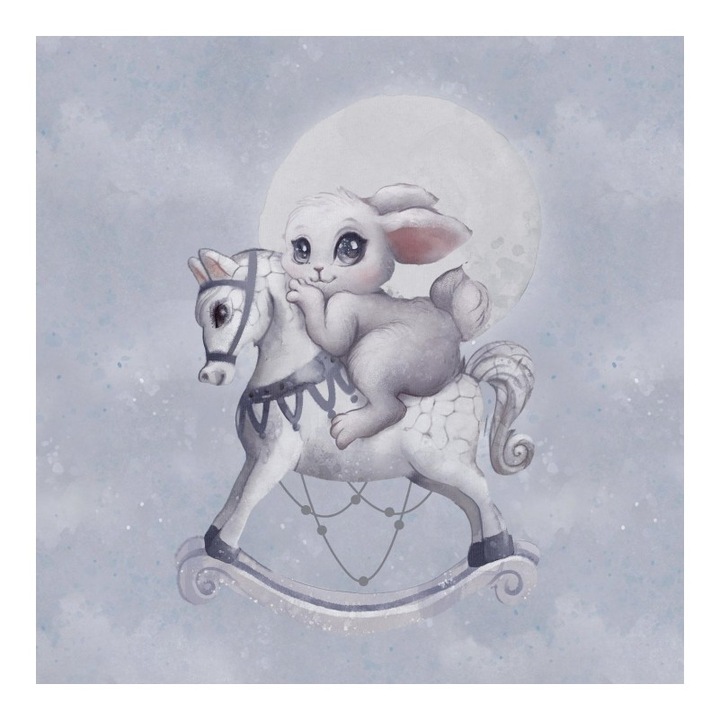 Material textil, Panou din tricot french terry 40x50 cm Gothic night Bunny, bumbac 95%, elastan 5%