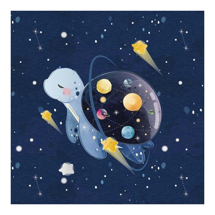 Material textil, Panou din tricot french terry 40x50 cm Astronauti: Testoasa spatiala, bumbac 95%, elastan 5%