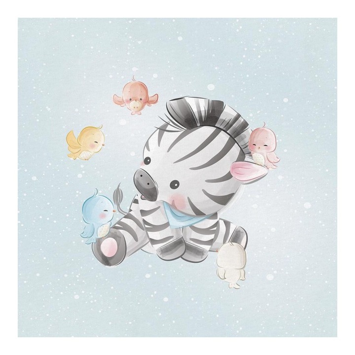 Material textil, Panou din tricot french terry 40x50 cm Zebra si prietenii mici, bumbac 95%, elastan 5%