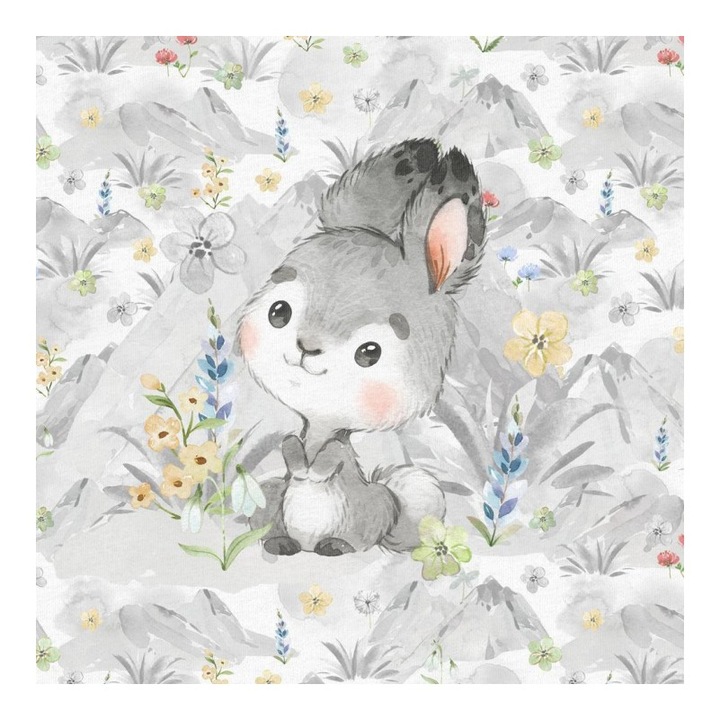 Material textil, Panou din tricot french terry 40x50 cm Mountain Spring: Iepure, bumbac 95%, elastan 5%