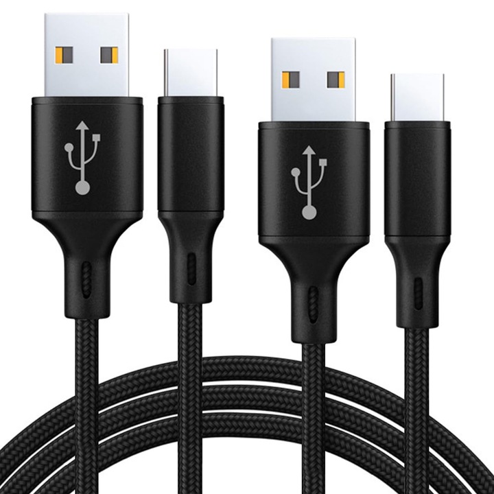 Set 2 Cablu Incarcare Controler, Hggzeg, Cablu alimentare incarcare, Compatibil cu PS5/Xbox Series X/S, 2A, Plug and play, Usor de folosit, Robust si durabil, Nailon/Metal, 3M, Negru