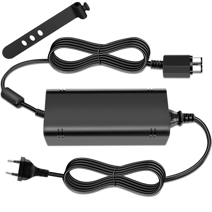 Tápegység adapter, Hggzeg, 100-240V AC, Kompatibilis Xbox 360 Slim konzollal, LED lámpa, Hűtőventilátorral, kábelrögzítővel, Túlmelegedés elleni védelem, Könnyen használható, Fekete
