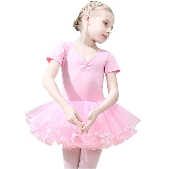 Rochie de balet pentru fete, Bumbac, roz, 5-6 ani