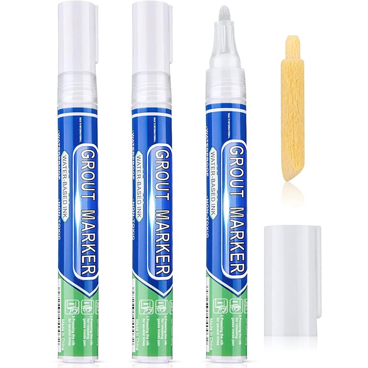 Set de 3 Markere pentru reparare chituri, Waterproof, Alb, 1.4cm x 14cm