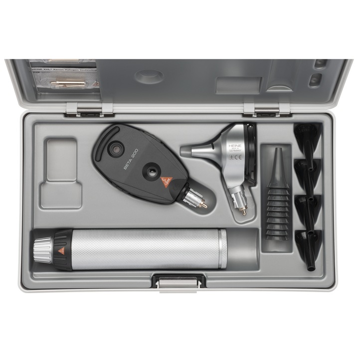Otoscop & Oftalmoscop Complet cu Fibra Optica HEINE BETA 200 LED, 2.5V, metalic, cu iluminare LED