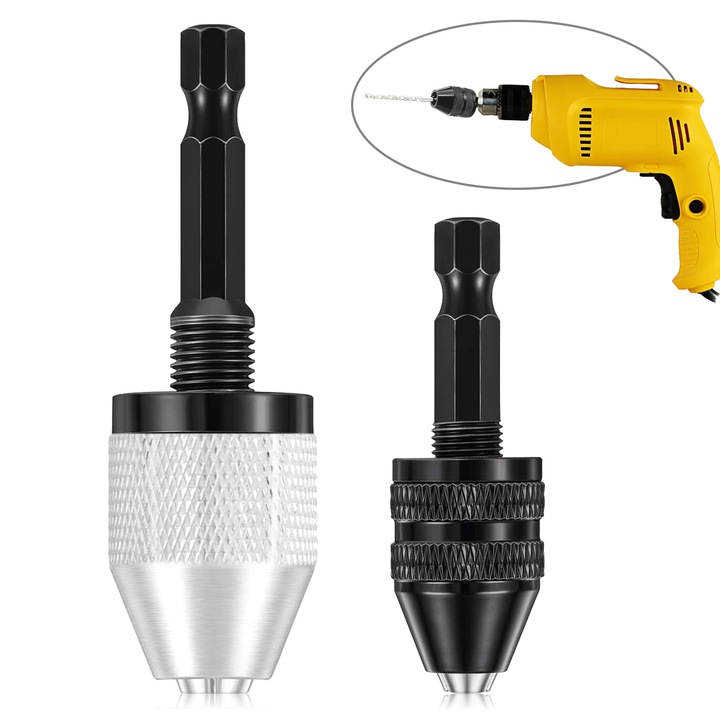 Set 2 adaptoare pentru burghiu fara cheie, BGHYHYHI, 0.3-6.5mm si 0.3-3.6mm, 1/4 inch