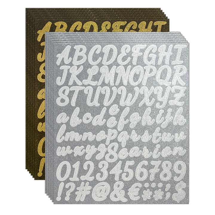 912 darabos Csillámos Betű Matrica Szett, Jormftte, Különböző Színek, 12 Lap