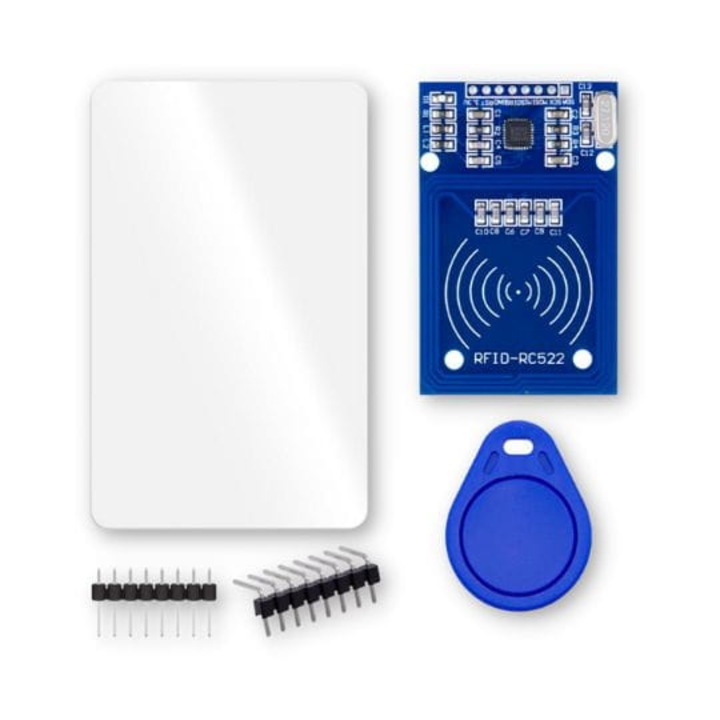 Cititor RFID RC522, 13.56Mhz, interfata SPI, inclus card si breloc, alimentare 3.3V, raza de actiune pana la 10 cm, compatibil cu Arduino, Raspberry Pi, ESP8266