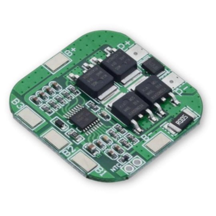 Incarcator celule Li-ion 18650 BMS 4S - 14.8V, suporta pana la 4 celule Li-Ion/ Li-Po, protectie la supraincarcare si descarcare, curent maxim de functionare 10A, protectie scurtcircuit 20A, dimensiuni 36x36x4mm