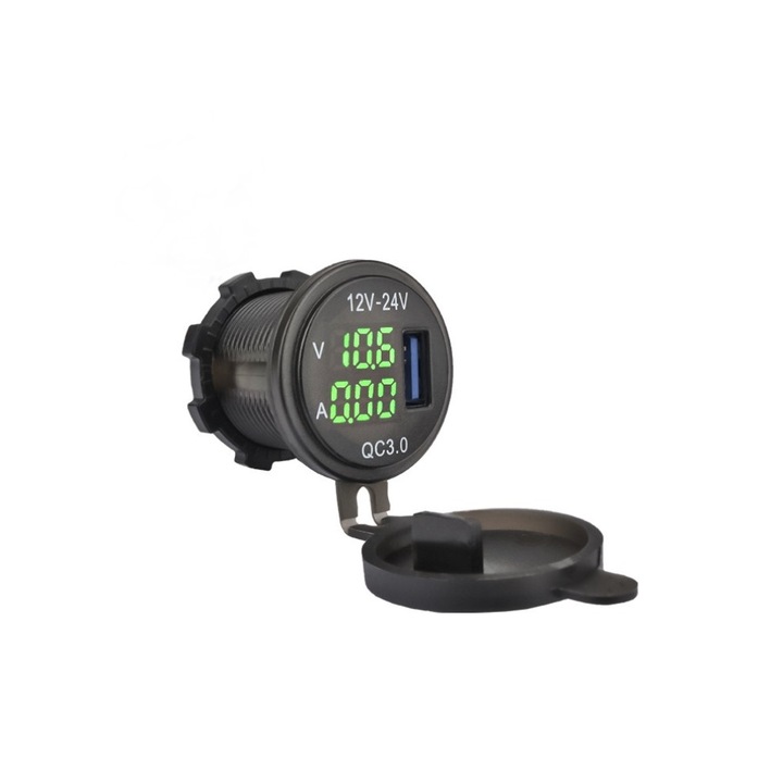 QC3.0 USB töltőkártya csatlakozó + 12-24V voltmérő