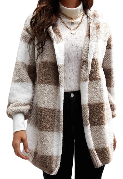 Cardigan dama AMRINUGL, Fleece, design gros, confortabila, multicolor, tesatura moale, M INTL