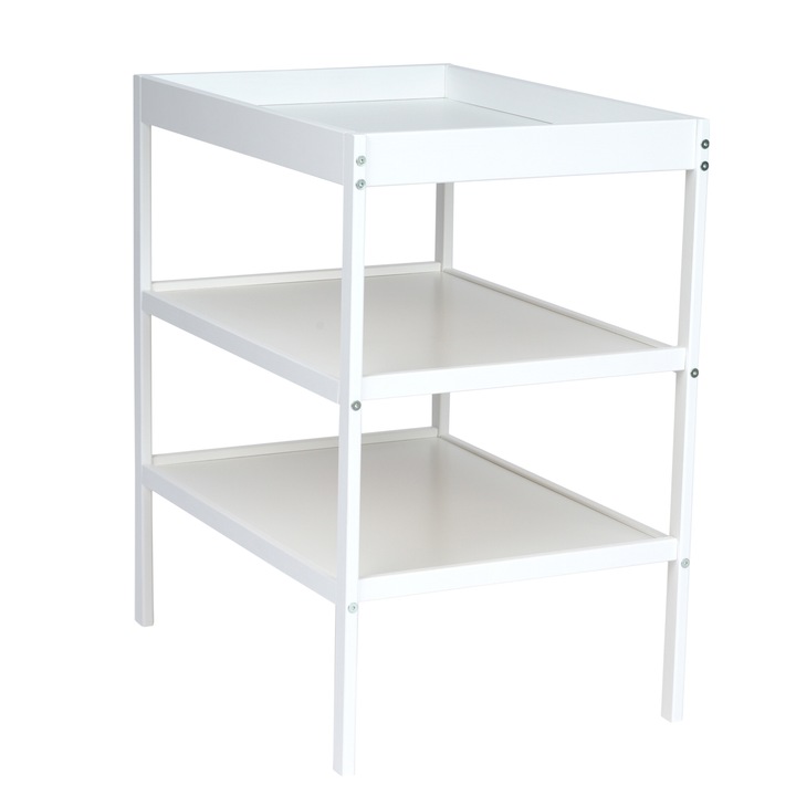 Pelenkázóasztal, Qmini, 2 polccal a tároláshoz, Alkalmas 70x50 cm-es pelenkázó alátétekhez, Magasság 86 cm, Fehér