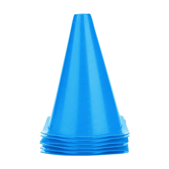Set 6 conuri marcatoare fotbal, plastic, albastru, 18cm