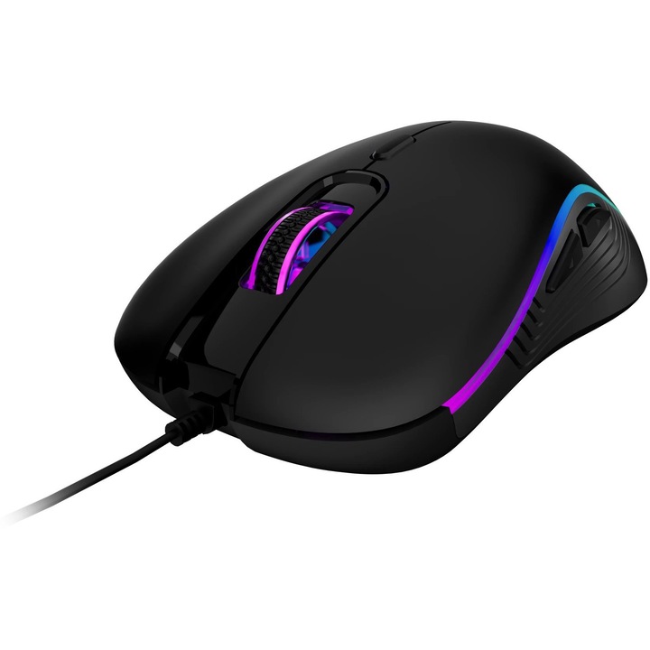 Mouse gaming Gamdias Aura GS3 iluminare RGB, mouse optic cu fir, 3600 DPI, 6 butoane programabile, Negru