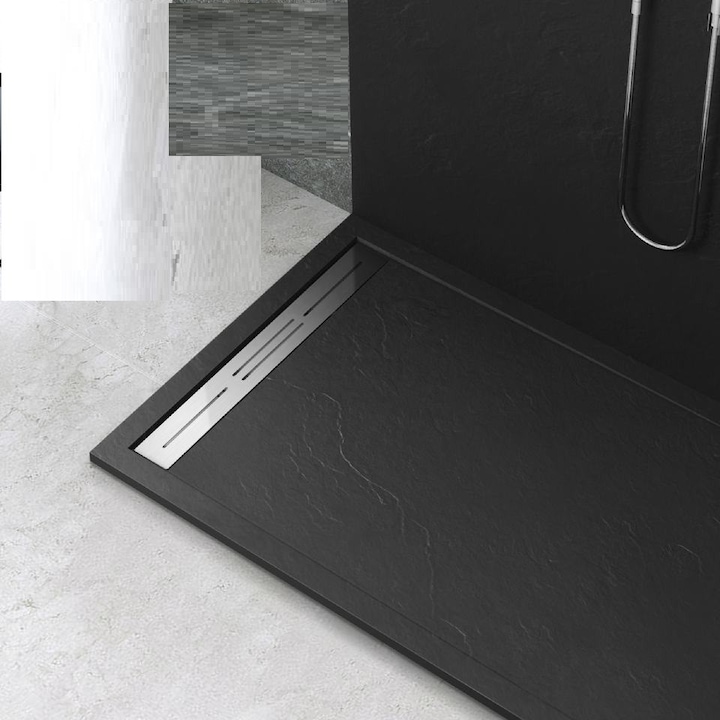 Cadita Baie Din SMC, Smack, 120x80 Cm, Cu Sifon, Negru LS