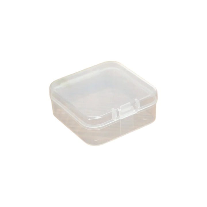 Set 5 mini cutii depozitare si organizare bijuterii, medicamente, bomboane, cu capac, transparente, usoare si portabile, plastic rezistent, aplatizate, 45x45x20mm