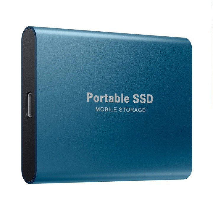 Мобилен SSD диск, Тънък, 2TB, USB 3.1 C интерфейс, подходящ за лаптопи, син