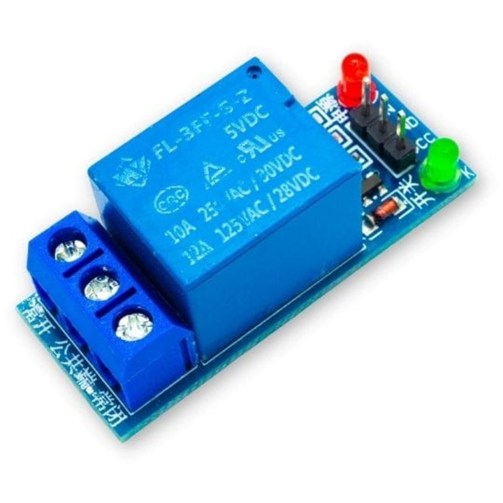 Modul releu cu 1 canal, 5V, 10A, compatibil cu placi Arduino, control direct de la pinii procesorului, ideal pentru automatizarea dispozitivelor si controlul sarcinilor mari
