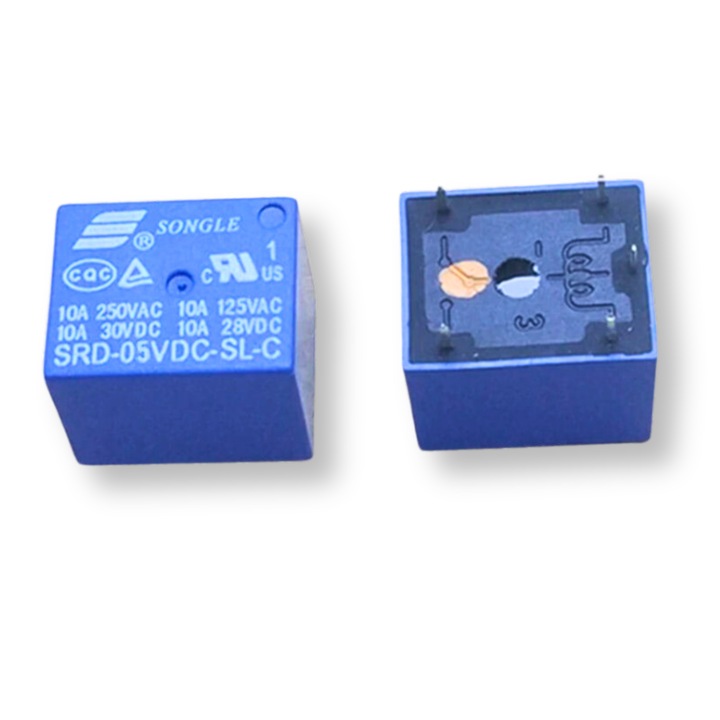 Releu imprimabil Songle SRD-05VDC-SL-C, 240V 10A, controlat la 5V DC, contacte NO/NC. Ideal pentru automatizare casnica, sisteme de control industrial si proiecte DIY, oferind fiabilitate si integrare usoara in circuite electronice