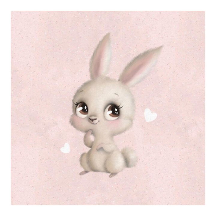 Material textil, Panou din tricot french terry 40x50 cm Little Sweets Pink: iepuras bej, bumbac 95%, elastan 5%