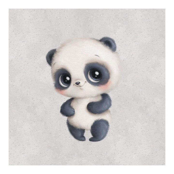 Material textil, Panou din tricot french terry 40x50 cm Little Sweets gri: Panda, bumbac 95%, elastan 5%