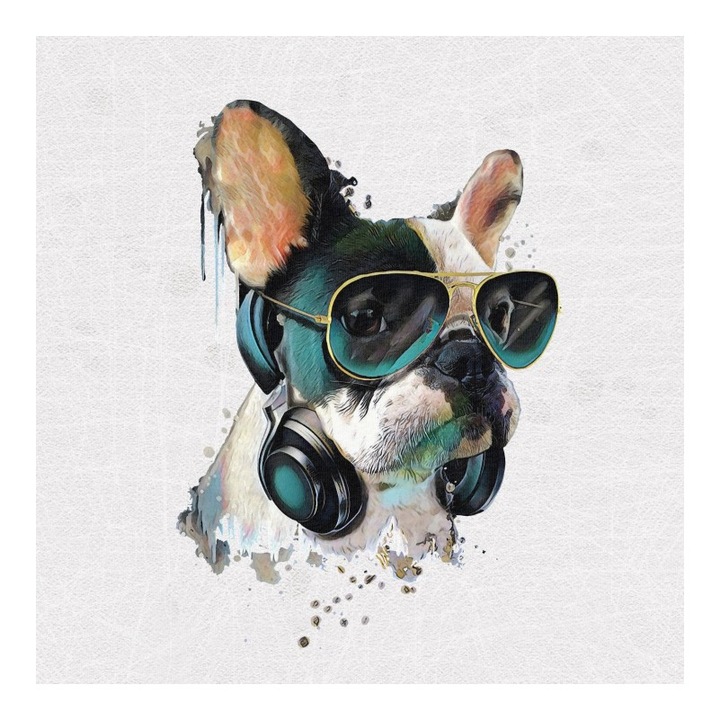 Material textil, Panou din tricot french terry 55x75 cm Bulldog Hipster, bumbac 95%, elastan 5%