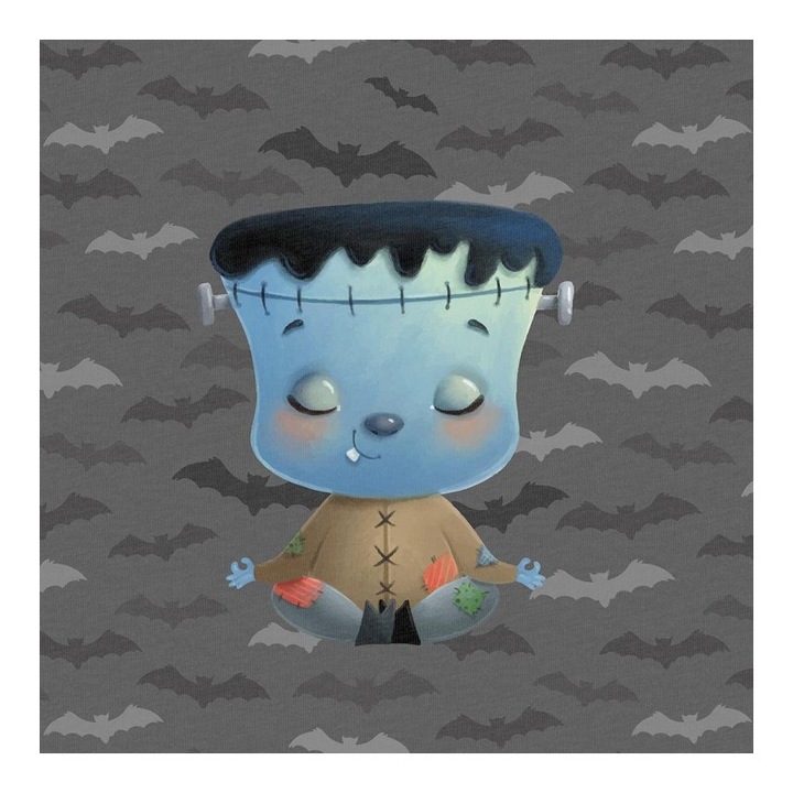 Material textil, Panou din tricot french terry 40x50 cm Halloween fun Frankenstein, bumbac 95%, elastan 5%