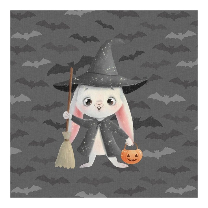 Material textil, Panou din tricot french terry 40x50 cm Halloween distractiv Rabbit, bumbac 95%, elastan 5%