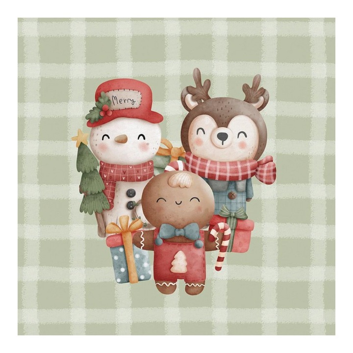 Material textil, Panou din tricot french terry 40x50 cm Warm Christmas Friends, bumbac 95%, elastan 5%