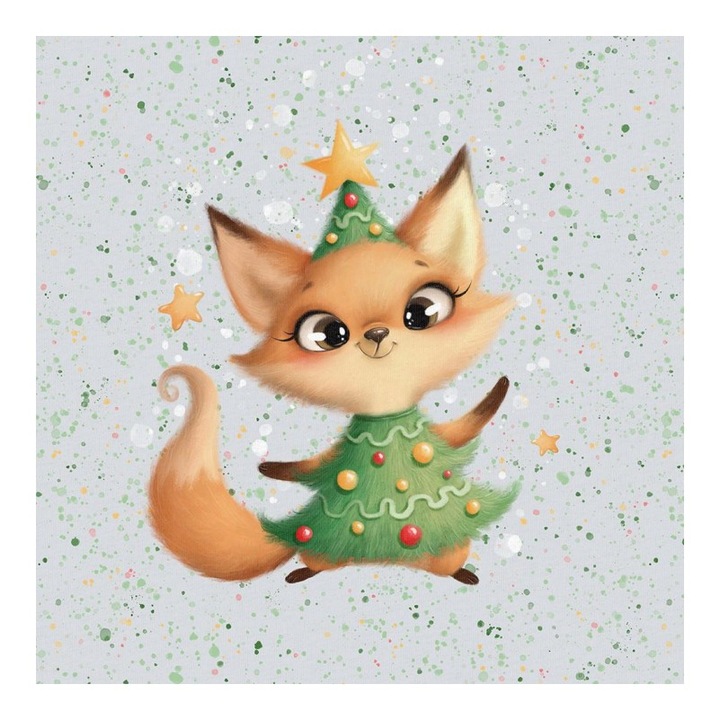 Material textil, Panou din tricot french terry 40x50 cm Craciun Sweethearts Fox Pom de Craciun, bumbac 95%, elastan 5%