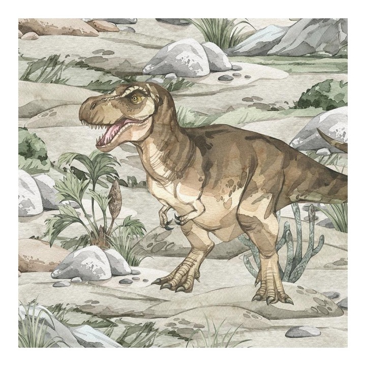 Material textil, Panou din tricot french terry 40x50 cm Dinosaur World Tyrannosaurus, bumbac 95%, elastan 5%