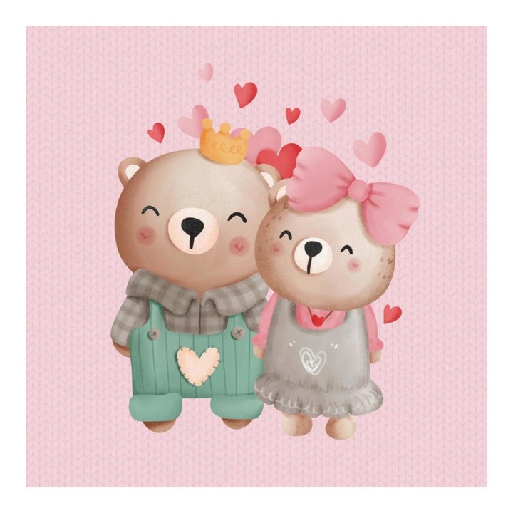 Material textil, Panou din tricot french terry 40x50 cm Ursuleti de plus indragostiti, bumbac 95%, elastan 5%