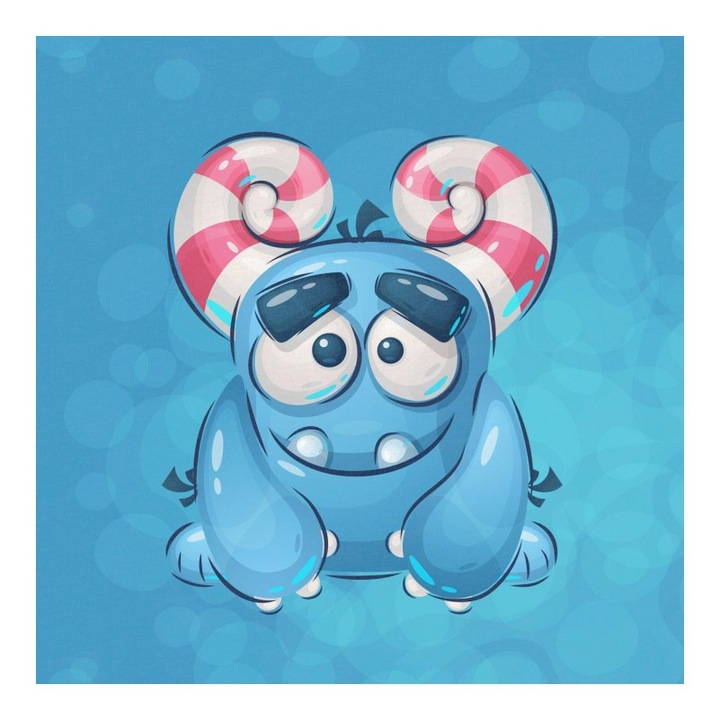 Material textil, Panou din tricot french terry 40x50 cm Blue monsters: Swirly Harry, bumbac 95%, elastan 5%