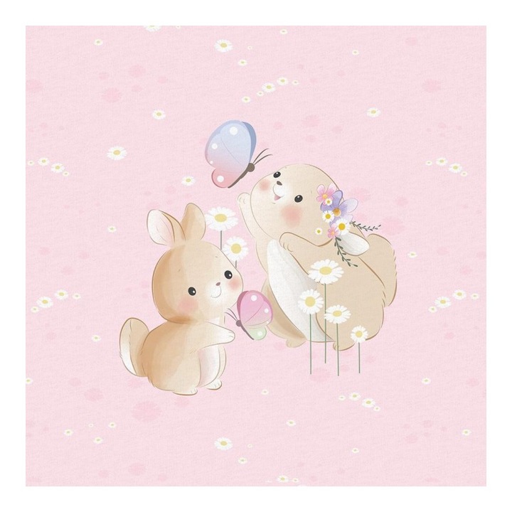 Material textil, Panou din tricot french terry 40x50 cm Bunnies egg Butterflies, bumbac 95%, elastan 5%