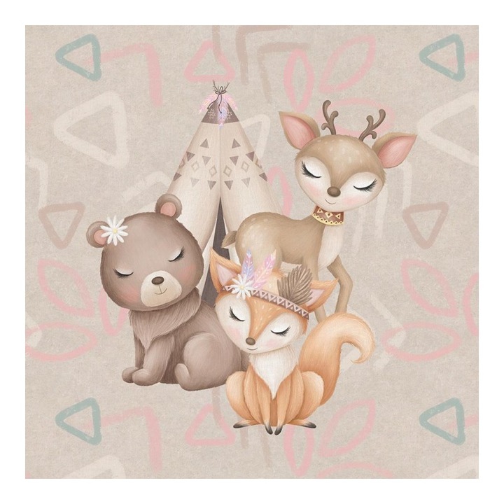 Material textil, Panou din tricot french terry 40x50 cm Boho Forest Friends, bumbac 95%, elastan 5%