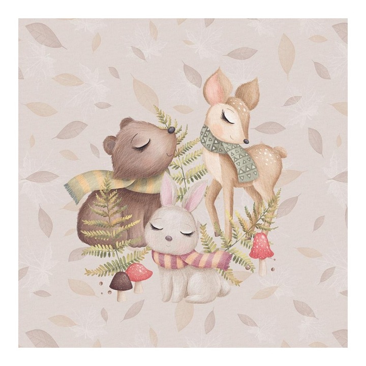Material textil, Panou din tricot french terry 40x50 cm Fall Forest Friends, bumbac 95%, elastan 5%