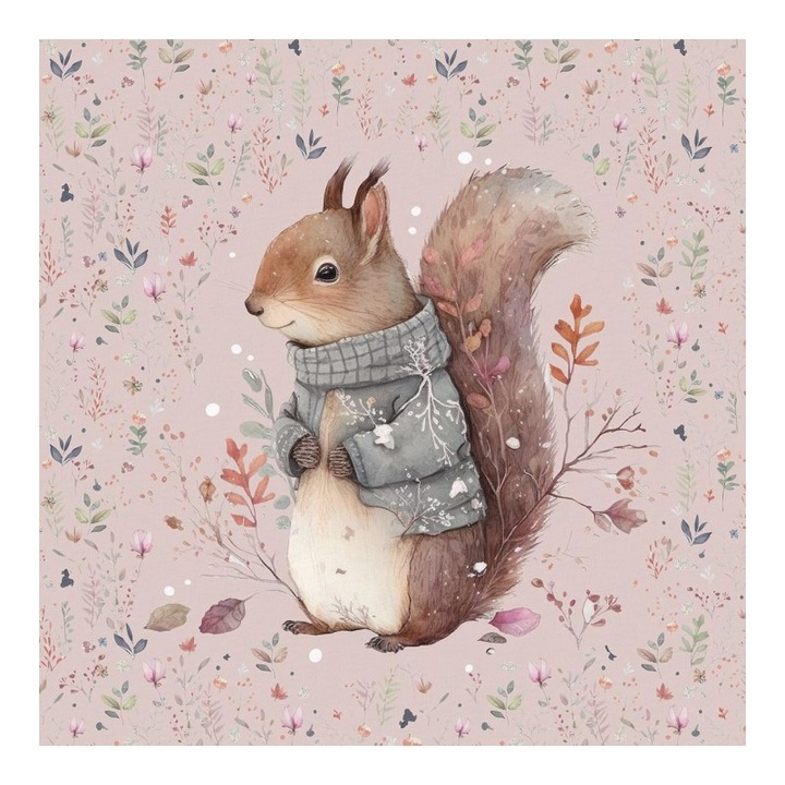 Material textil, Panou din tricot french terry 40x50 cm Tara trandafirilor calzi: Veverita, bumbac 95%, elastan 5%