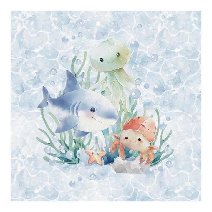 Material textil, Panou din tricot french terry 40x50 cm Under the sea, bumbac 95%, elastan 5%