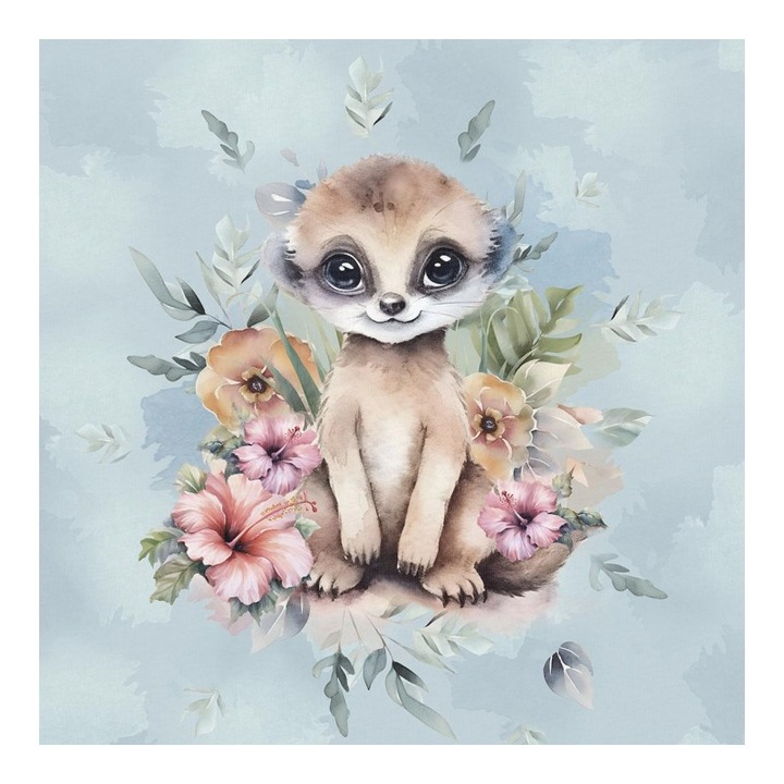 Material textil, Panou din tricot french terry 40x50 cm Gradinita Tropical Surykatka, bumbac 95%, elastan 5%