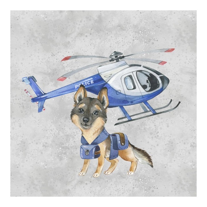 Material textil, Panou din tricot french terry 40x50 cm Misiune de salvare Politie, bumbac 95%, elastan 5%