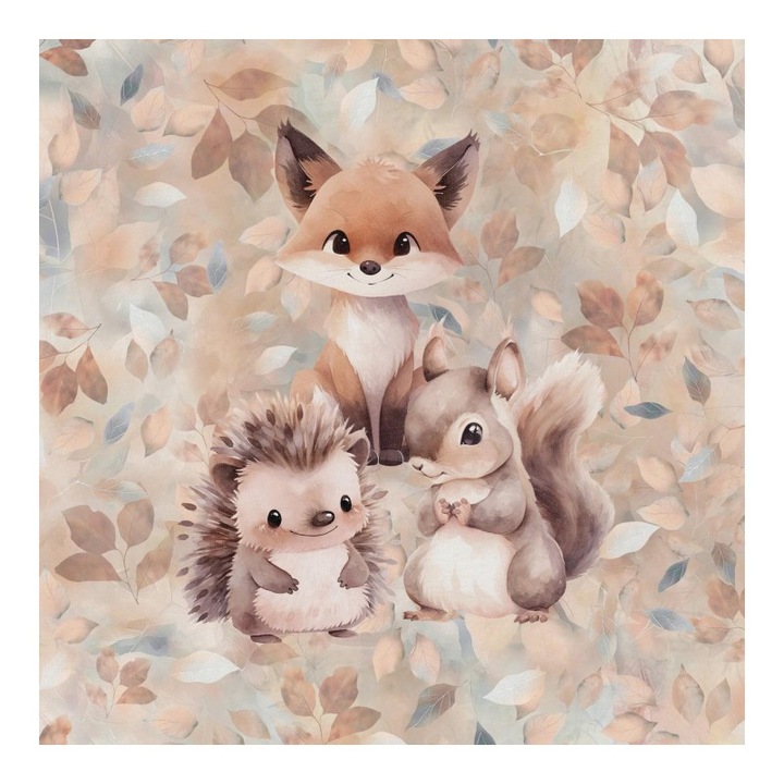 Material textil, Panou din tricot french terry 40x50 cm O adiere de toamna Fox si prietenii, bumbac 95%, elastan 5%