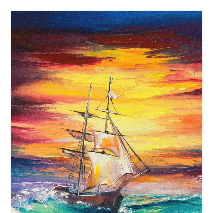 Material textil, Panou din tricot french terry 55x75 cm Nava cu vele pe mare, bumbac 95%, elastan 5%