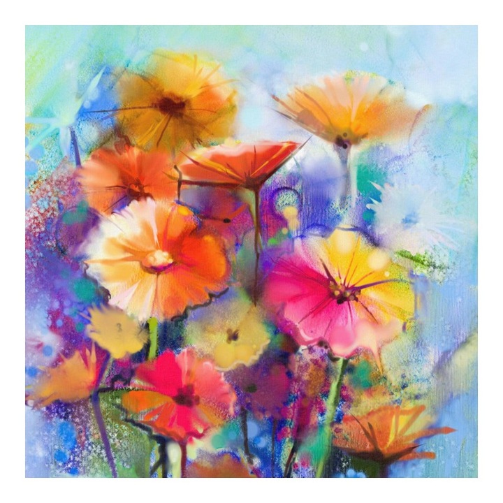 Material textil, Panou din tricot french terry 55x75 cm Buchet colorat, bumbac 95%, elastan 5%