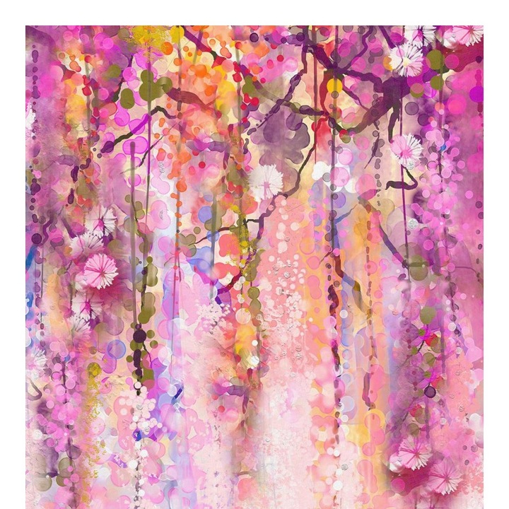 Material textil, Panou din tricot french terry 55x75 cm Flori atarnatoare violet, bumbac 95%, elastan 5%