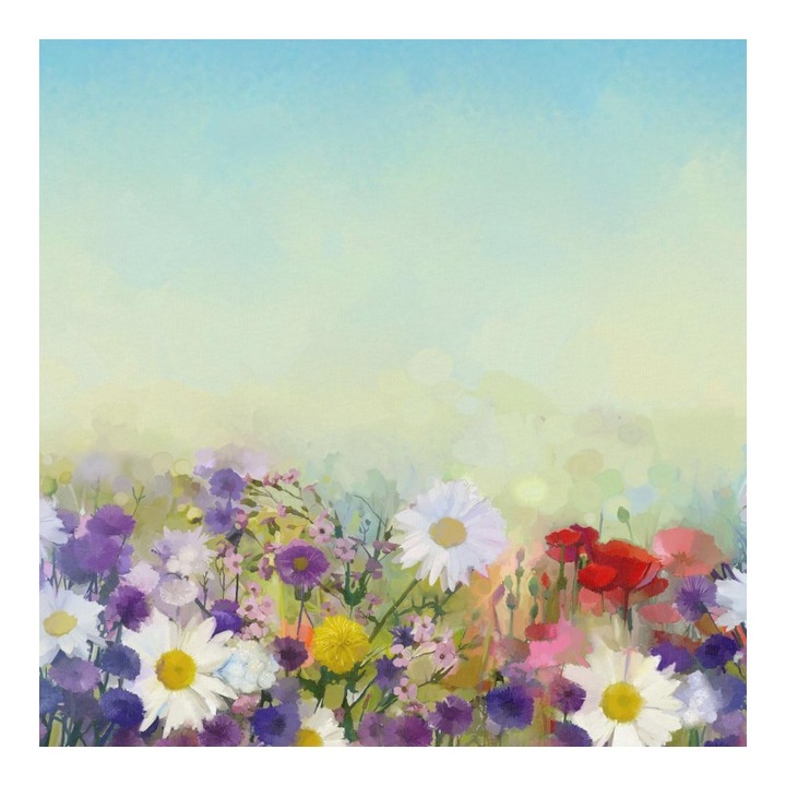 Material textil, Panou din tricot french terry 110x75 cm Tracksuit panou Double L Wide: Flori si cer, bumbac 95%, elastan 5%