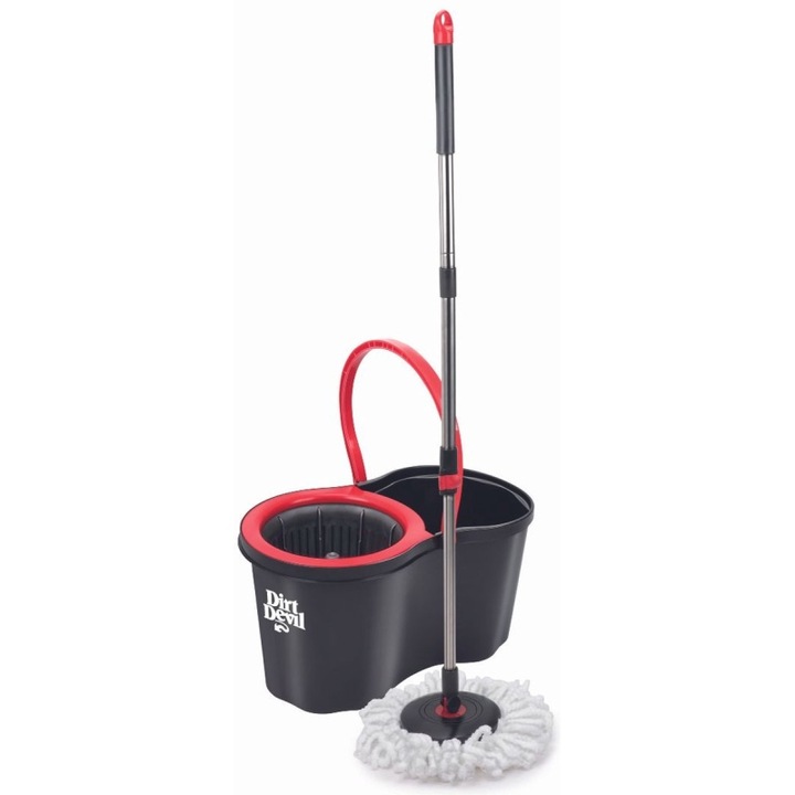Mop rotativ cu suport, Dirt Devil, 16L, manere din otel inoxidabil, 98-118cm, microfibra