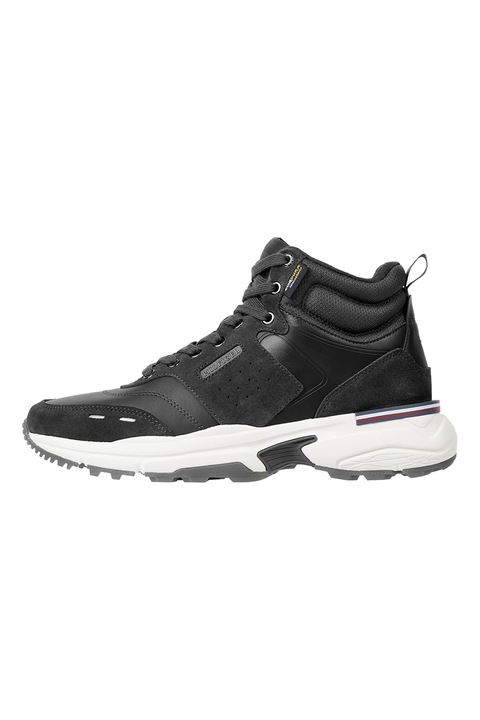 Tommy Hilfiger, Pantofi sport medii cu detalii de piele intoarsa, Negru