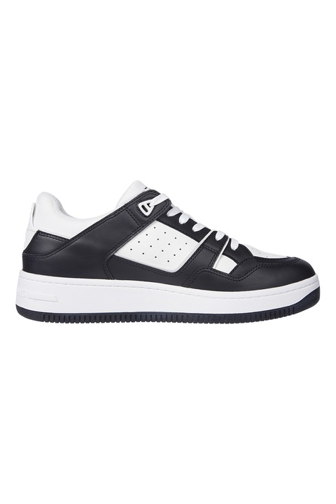 Tommy Jeans, Pantofi sport de piele si piele ecologica, Negru, Alb optic, 44